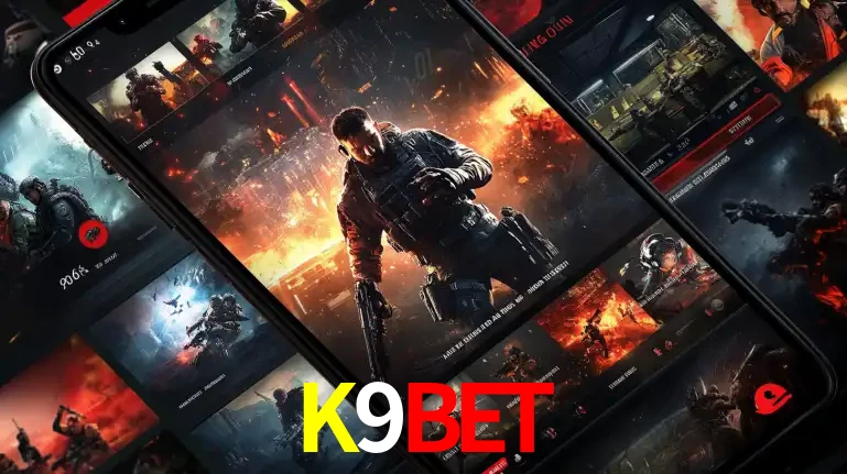 Tela de um celular exibindo uma galeria de jogos de tiro com temática militar, mostrando a variedade de e-sports disponíveis para apostas na plataforma de entretenimento K9BET.